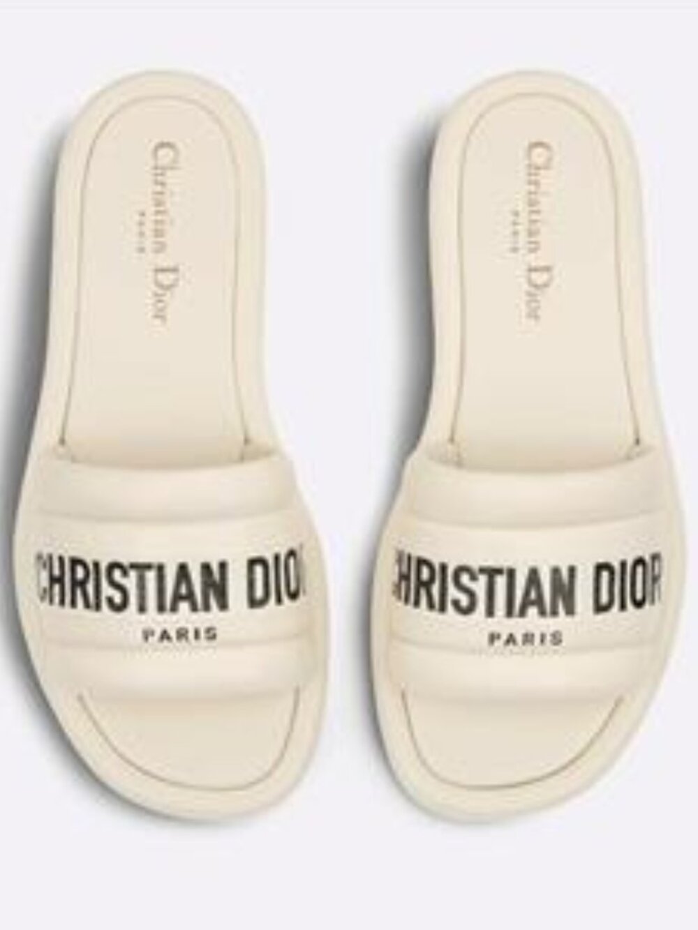 DIOR  EVERY D Signature Leather Flat Slide Mules Sandals Shoes Off White - Picture 2 of 16